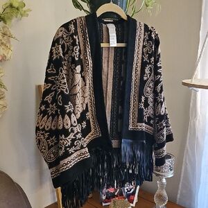Chico's Faux Leather Fringed Sweater Cardigan